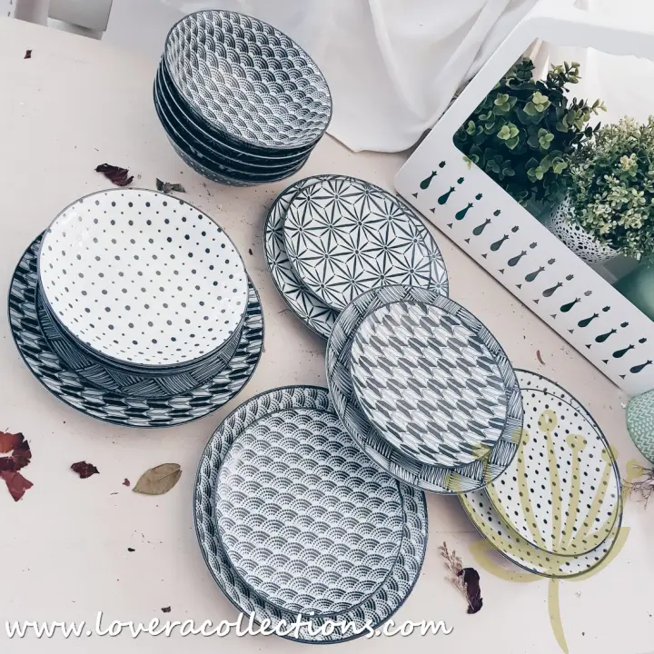 LOVERA x Awasaka Japan Black and White Modern 4 Piece Dinnerware Set
