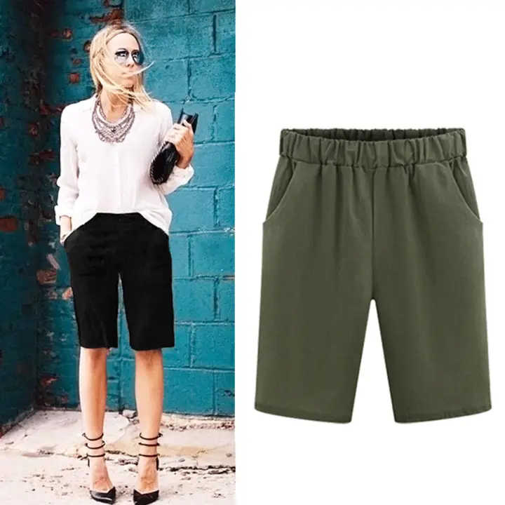 elasticated denim shorts womens