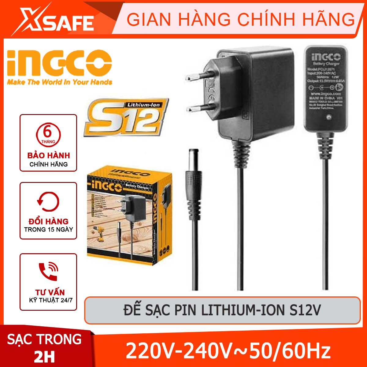 Đế sạc s12 ingco fcli12071 | sạc pin lithium-ion điện thế sạc: 220v-240v~50/60hzthời gian sạc:2h, phù hợp với nguồn điện tại việt nam