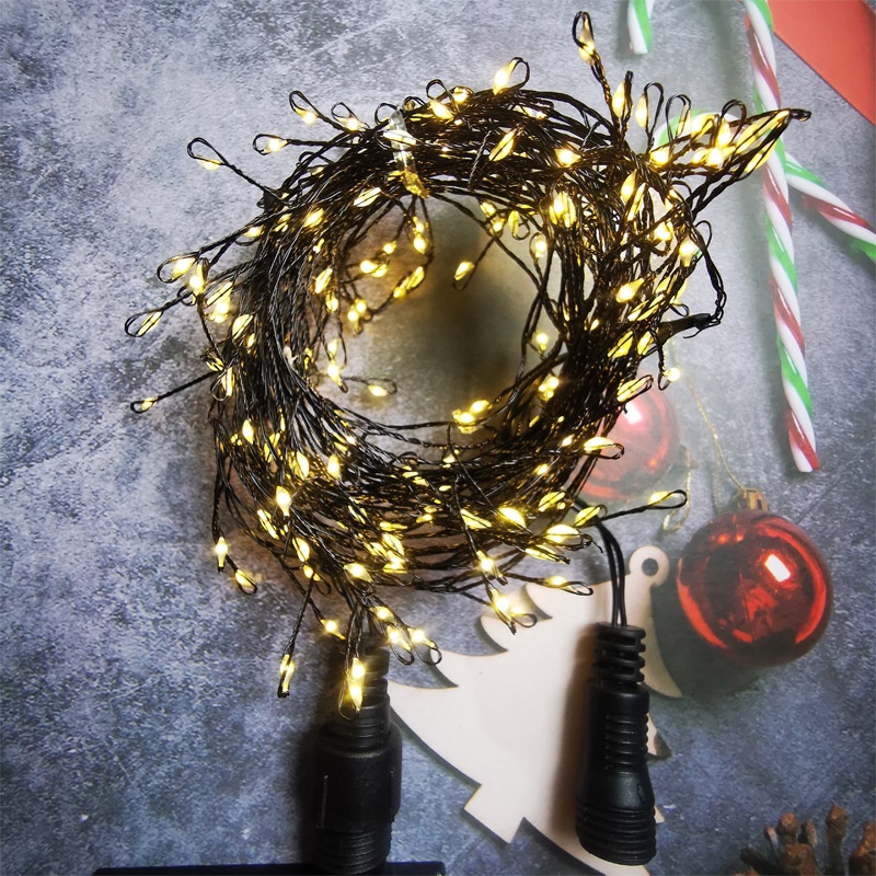 6m 200 LED Copper Wire Light Plug in Firecracker Light String Black Wire Warm White Light Romantic Christmas Holiday Decorative Light 24V Connection Connected in Series