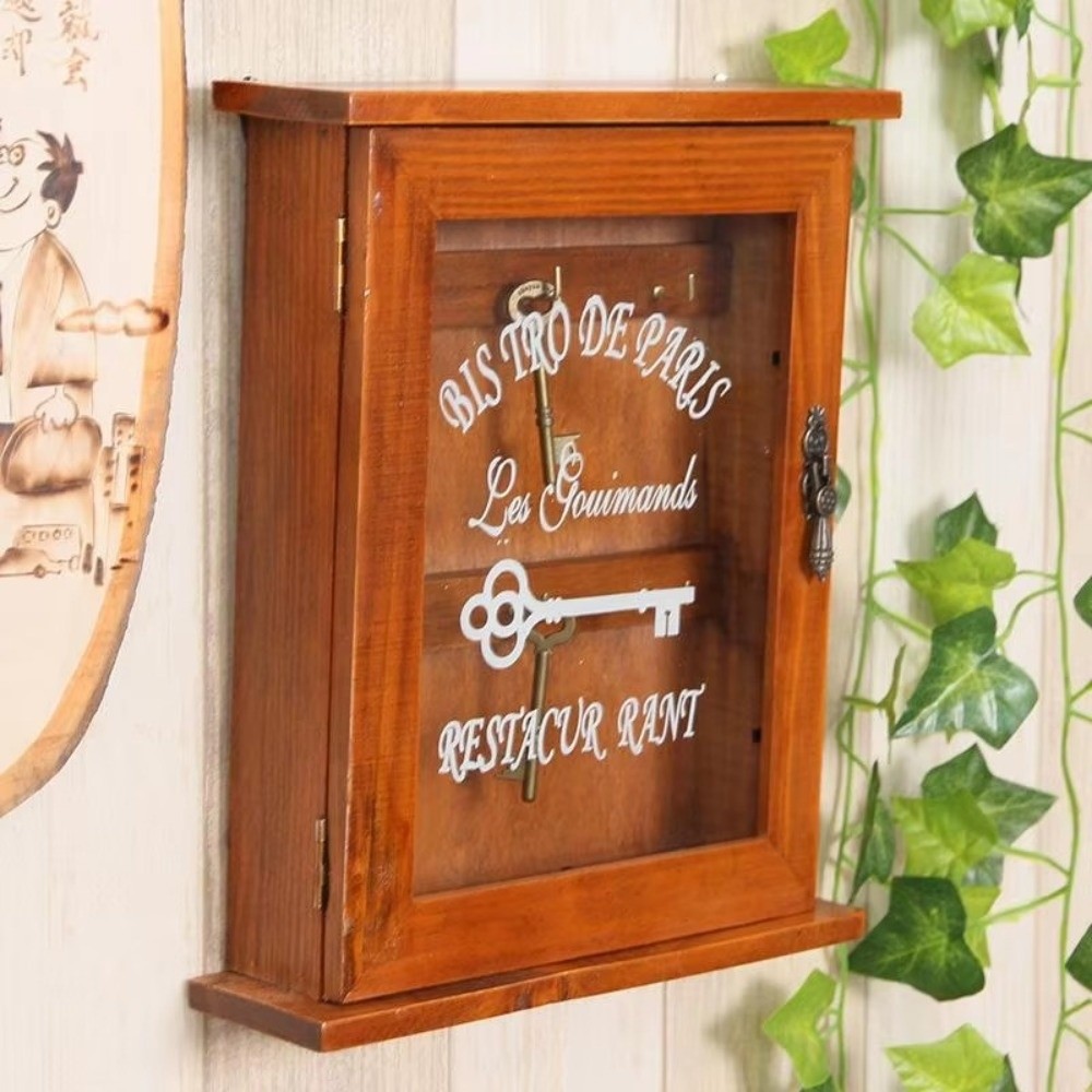 Key Box Rustic Creative Vintage Cabinet Key Rack Rustic Wooden Key Storage Box ...