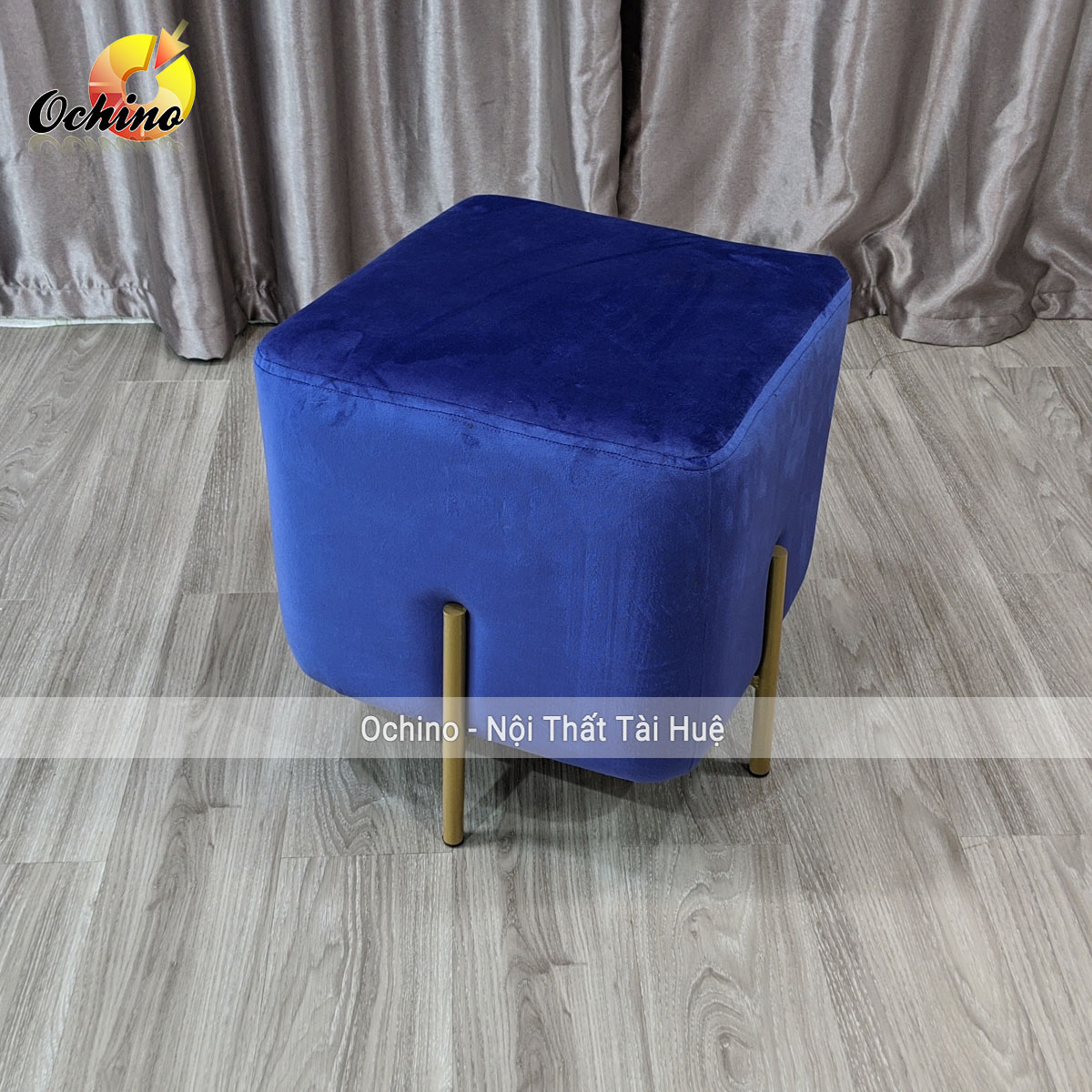 Ghế đôn, ghế đôn bọc nỉ hình vuông chân vàng sang chảnh size 45cm