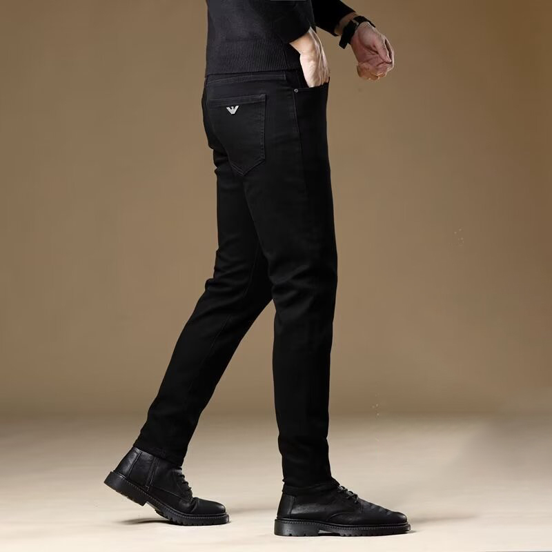 MOLAN Men's black jeans with velvet straight elastic business leisure spring and autumn new denim trousers fashion new youth fashion pants