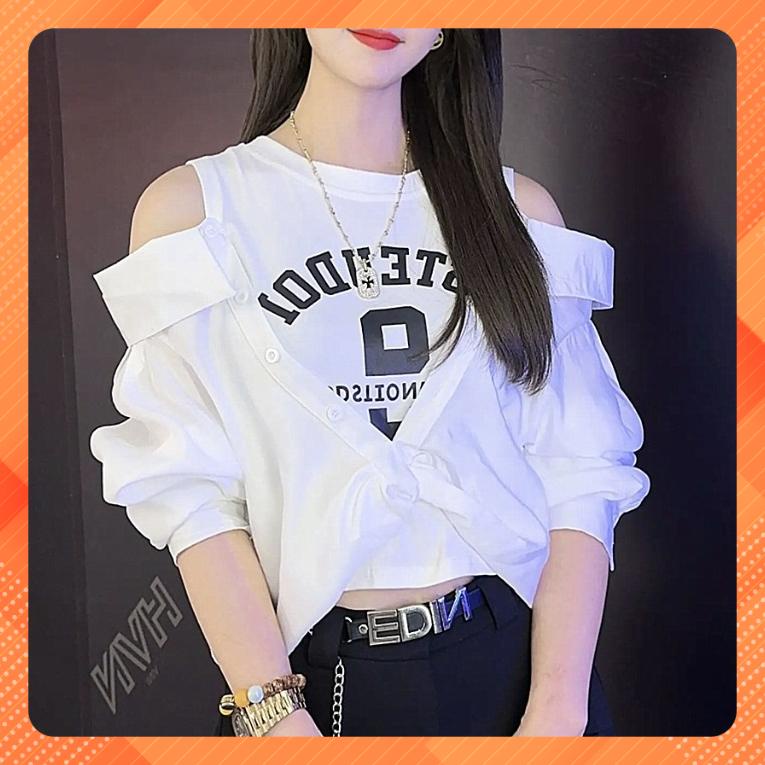 🔥[C252] Áo len Montoghi Dệt kim nữ TRỄ VAI PHỐI SƠ MI hàng Quảng Châu cực HOT - kholenqc