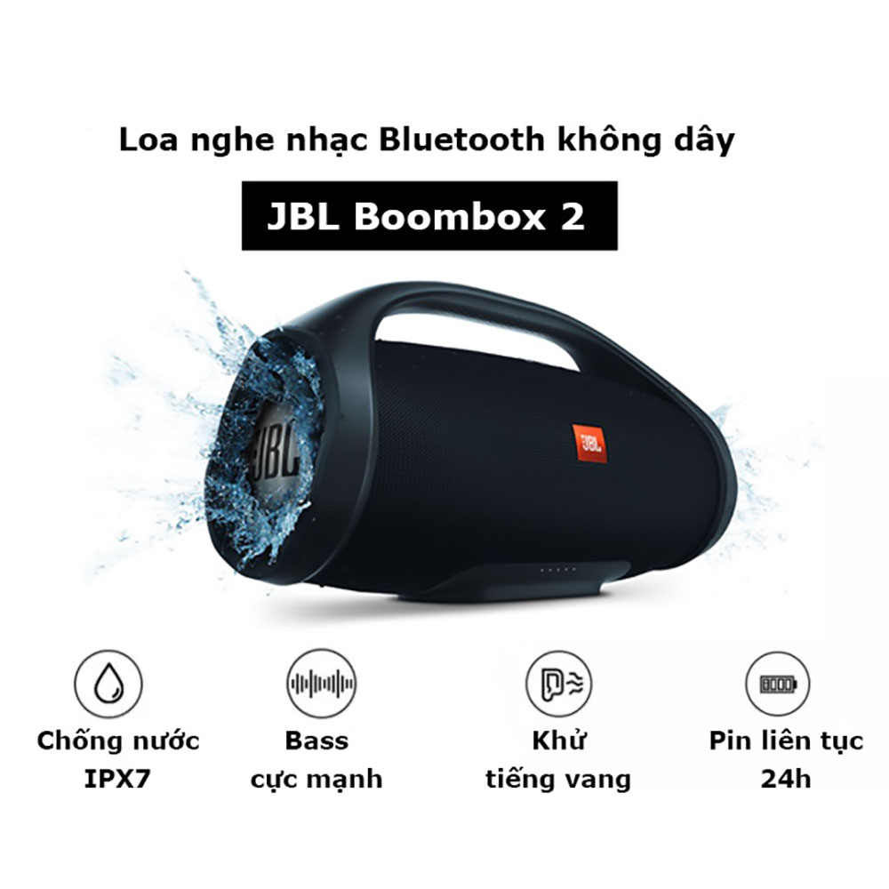 Loa Bluetooth JBL Boombox 2 | Âm Thanh Siêu Bass Cực Mạnh - Chống Nước IPX7 - Loa Karaoke , Loa Party ngoài  trời Công Suất Cực Lớn - Tương Thích Điện Thoại, Máy Tính, LapTop, TiVi - Pin Khủng