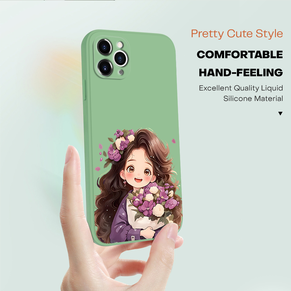 BILI for Samsung S20 FE S20 Plus S20 Ultra 5G Back Cover Purple Flower Girl for Boys Girls Multicolor Liquid Silicone Soft Square Phone Case. 