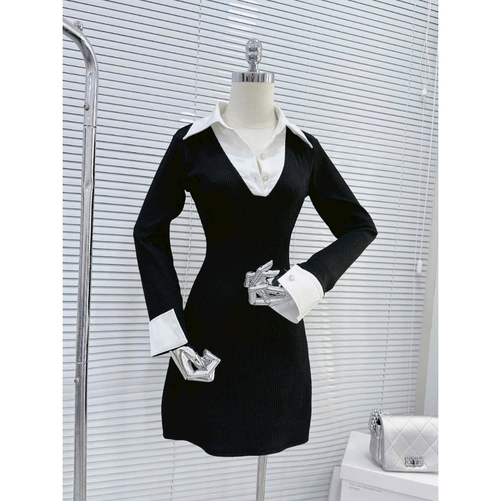Váy body len phối cổ sơ mi siêu xinh