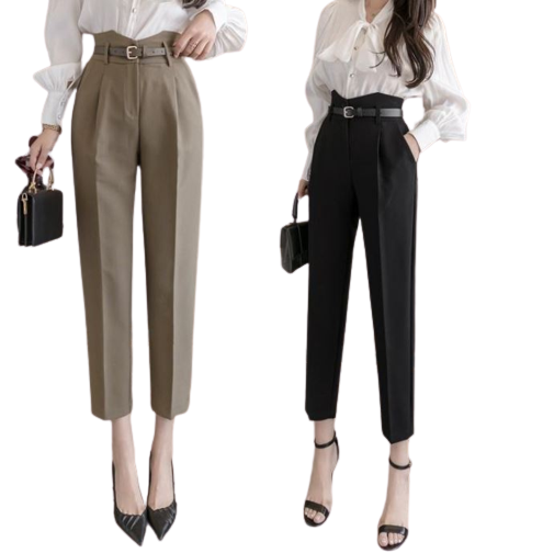 Quần Baggy Sẻ Cạp Lưng cao kèm đai