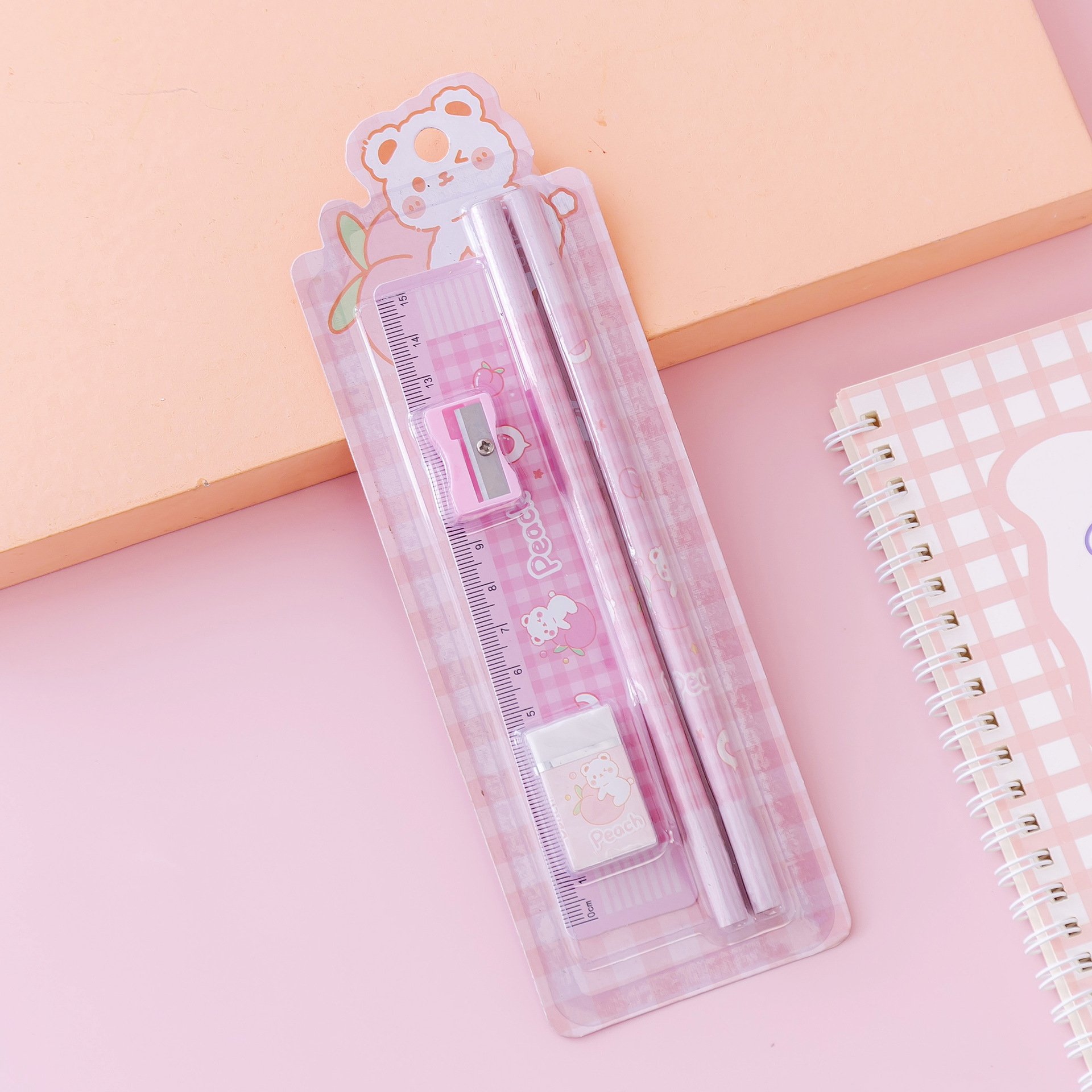 Bộ đồ dùng học tập 5 món, gồm 2 bút chì, tẩy, gọt bút chì, thước kẻ cho học sinh