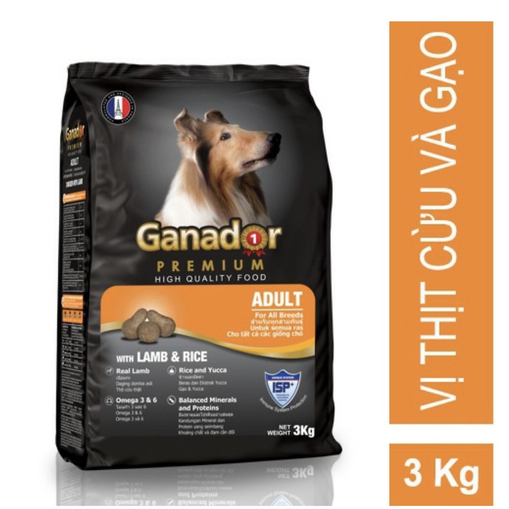 3kg - Thức ăn cho chó trưởng thành Ganador vị thịt cừu & gạo Lamb & Rice 3
