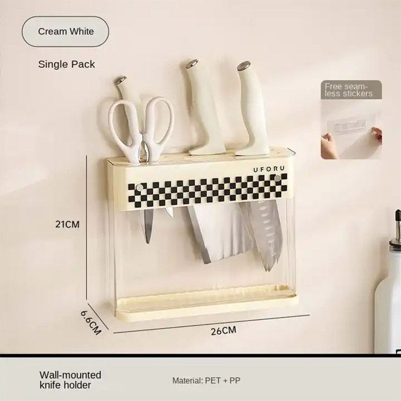 Storage Shelf Tool rack wall-mounted countertop, knife storage rack, kitchen wall-mounted, non-perforated light luxury plastic drainer holder