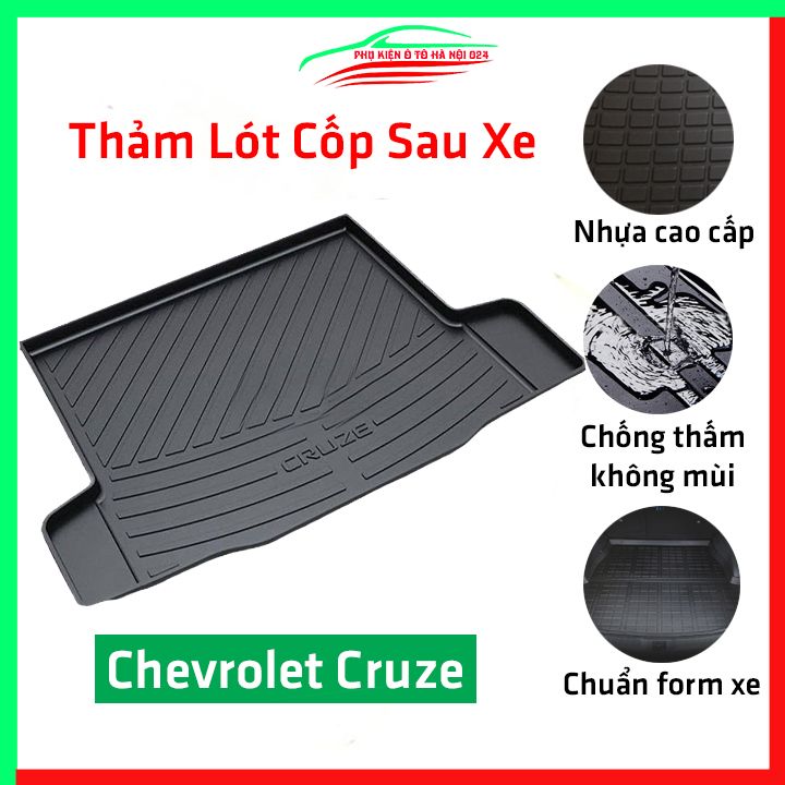 Thảm nhựa lót cốp sau xe ô tô Chevrolet Cruze, tấm lót sàn cốp bằng nhựa dẻo cao cấp, không mùi, chống thấm nước tốt