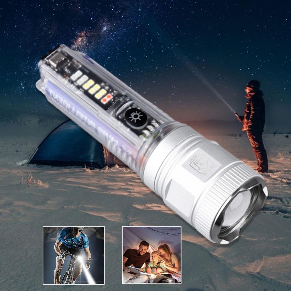 1800mAh Mini LED Flashlight Type-C Solar Rechargeable 200LM Multifunctional Torch Camping Lantern Floodlight