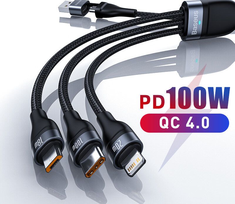 Cáp usb 3 trong 1 sạc nhanh 5a cho iphone pd cáp sạc usb type-c 100w usb-c dây micro usb