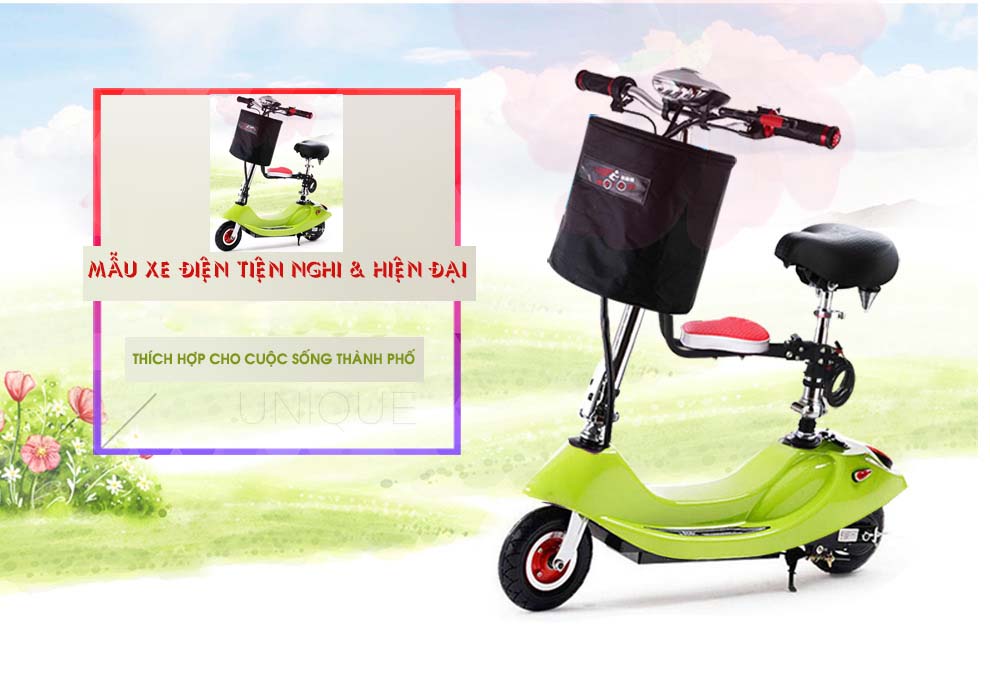 Xe Điện Gấp Gọn Mini E-SCOOTER bánh 8icnh (Ác Quy 24V-12A/ Có Giảm Sóc Trước)