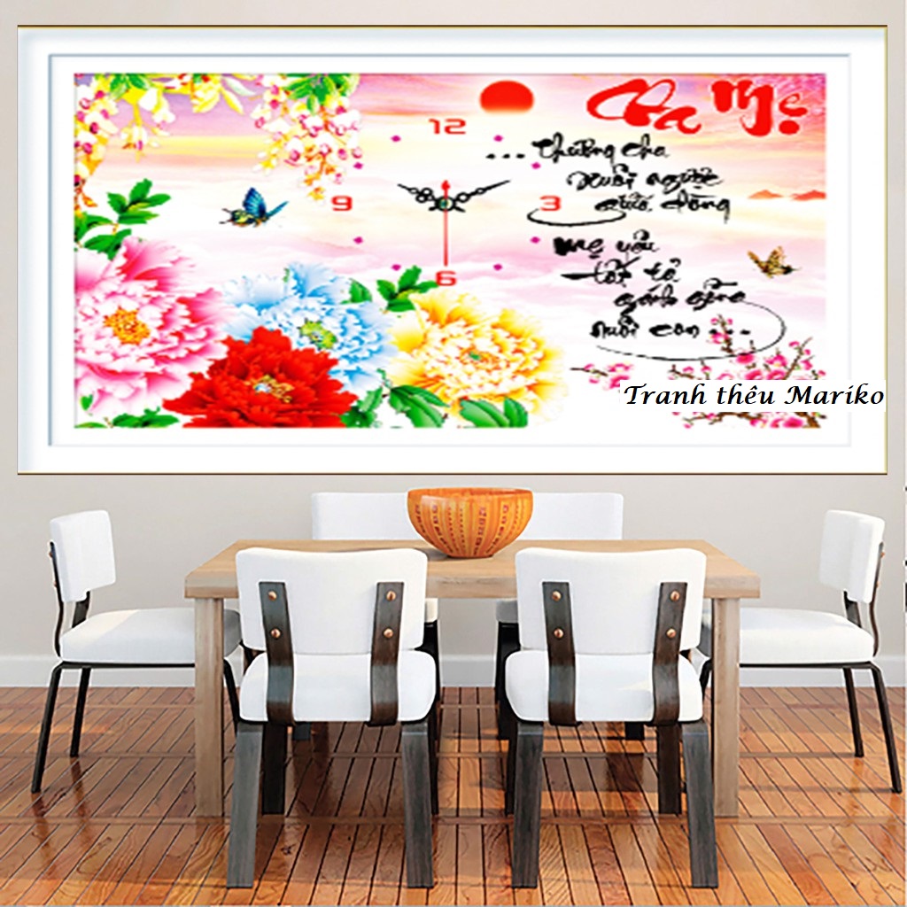 [HCM]Tranh đính đá Đồng Hồ Cha Mẹ LV116 kích thước 71 x 49 cm