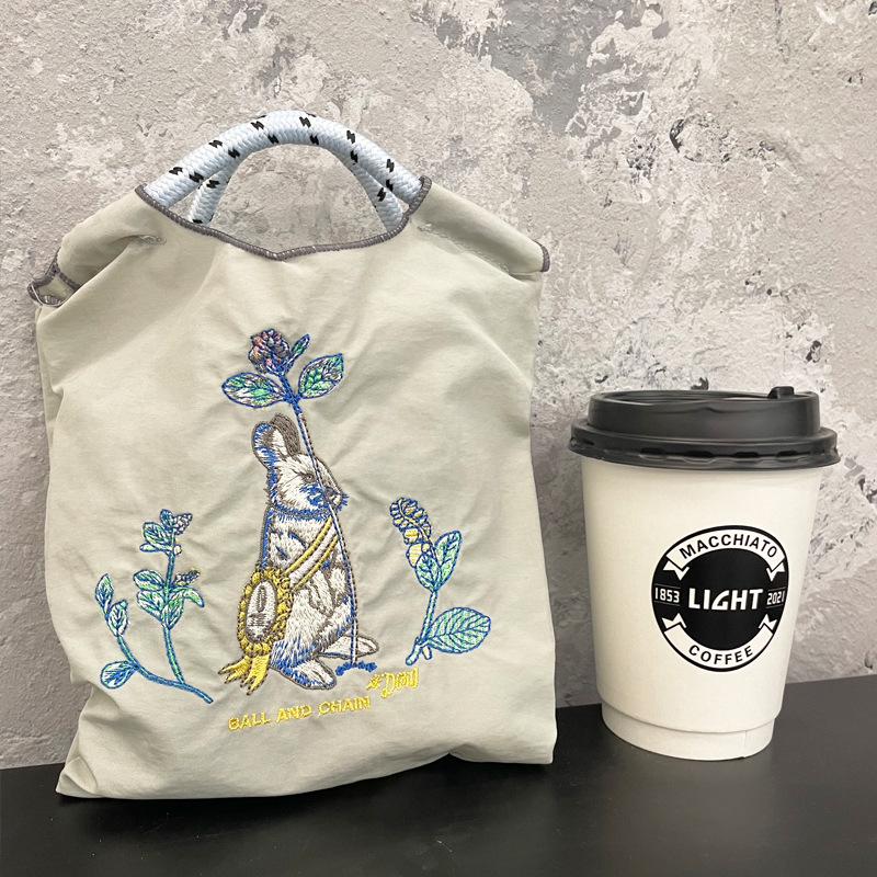 Deere Jack women's bag Japanese ball chain environmentally friendly shopping bag nylon cloth embroidered flower portable canvas bag nylon shopping bag