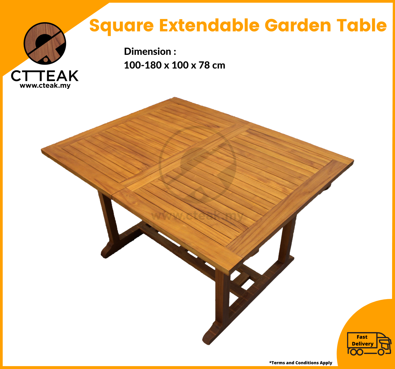 CT Teak Furniture Jati / Teak Wood Square Extendable Garden Table Lazada