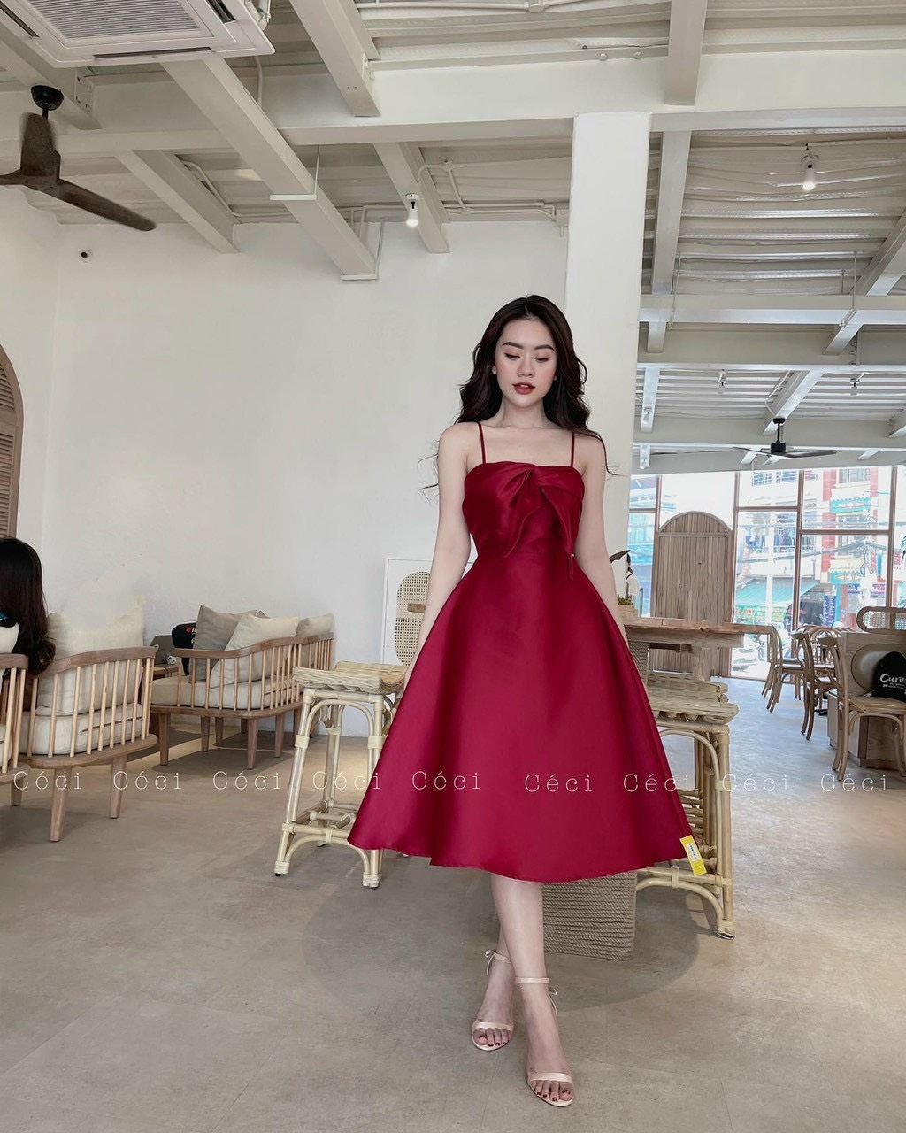 Đầm tapta nơ i hàng thiết kế mẫu mới màu đỏ xinh lung linh ld22