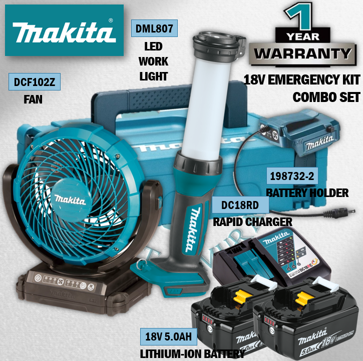 MAKITA 18V Emergency Kit Combo Set RM1549 ( DCF102Z 18V Cordless Fan ...