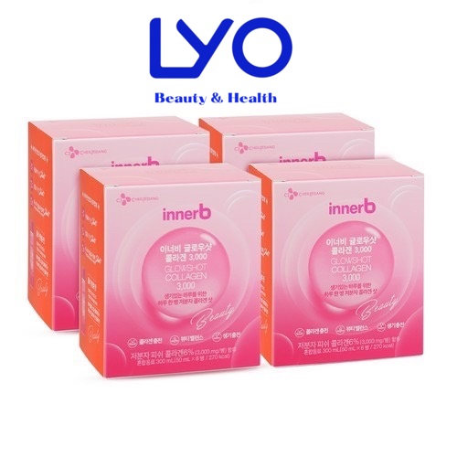 Combo 4 hộp nước uống Collagen Vitamin C sáng da InnerB Glowshot 50ml X 6 chai