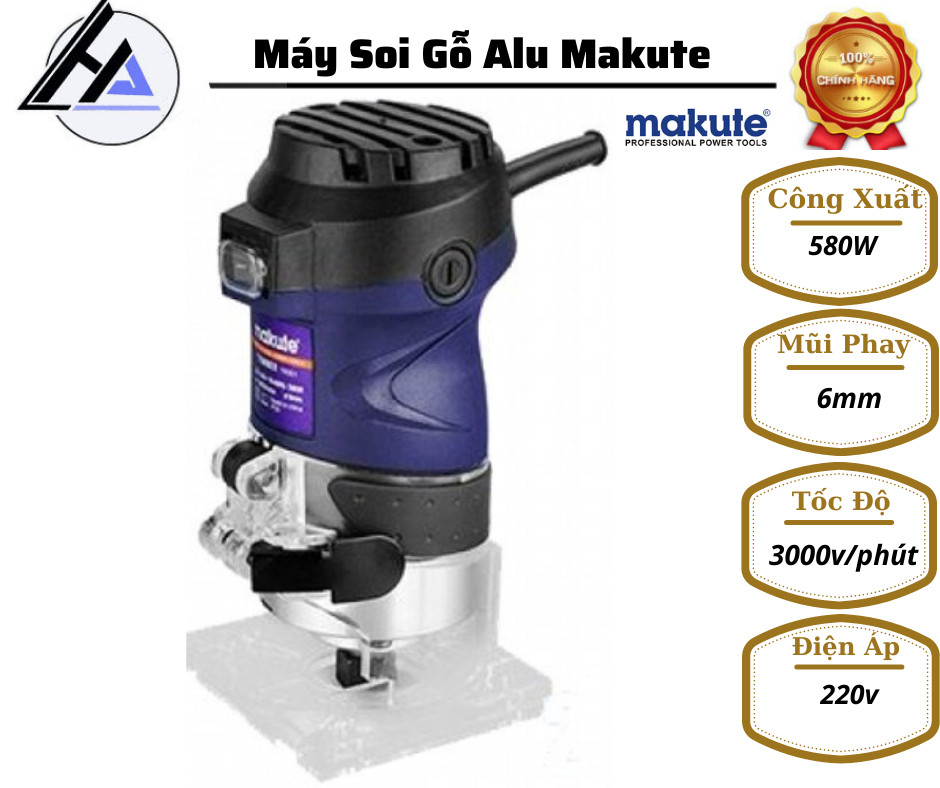 Máy soi gỗ, phay gỗ 1 tay Makute nhỏ gọn, hiệu năng sử dụng cao
