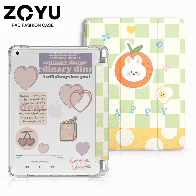 ZOYU iPad Case Cartoon Cute DIY Transparent Silicone Soft iPad cover for iPad 2020 Air4 Pro 11 12.9 2020 2021 mini 6 5 iPad 7th 8th 9th generation iPad 5th 6th 2017 2018 Pro 10.5 Air 3 2019 Cover with pencil slot Left pencil slot Anti-fall Case