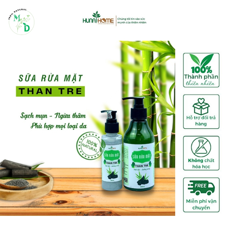 Sữa Rửa Mặt Than Tre Hoạt Tính An Toàn Cho Da, Sữa Rửa Mặt Cho Mọi Loại Da 100% Không Hóa Chất, Handmade  Giúp Da Sạch Sâu, ngừa thâm