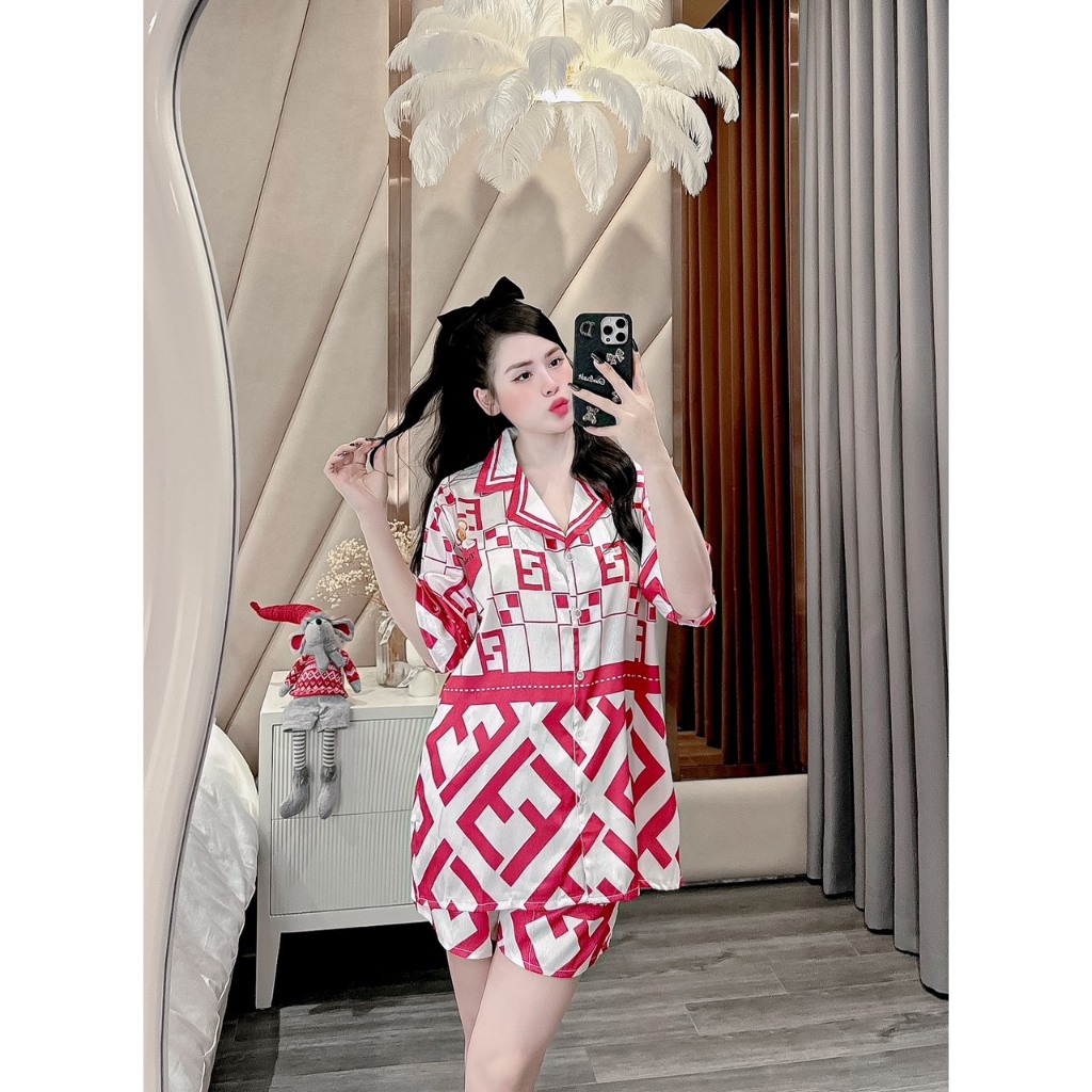 Bộ đồ ngủ bigsize 60-80kg, đồ bộ nữ pijama đùi ngắn tay cộc lụa xước bigsize, đồ ngủ lụa mặc nhà thương hiệu sang chảnh