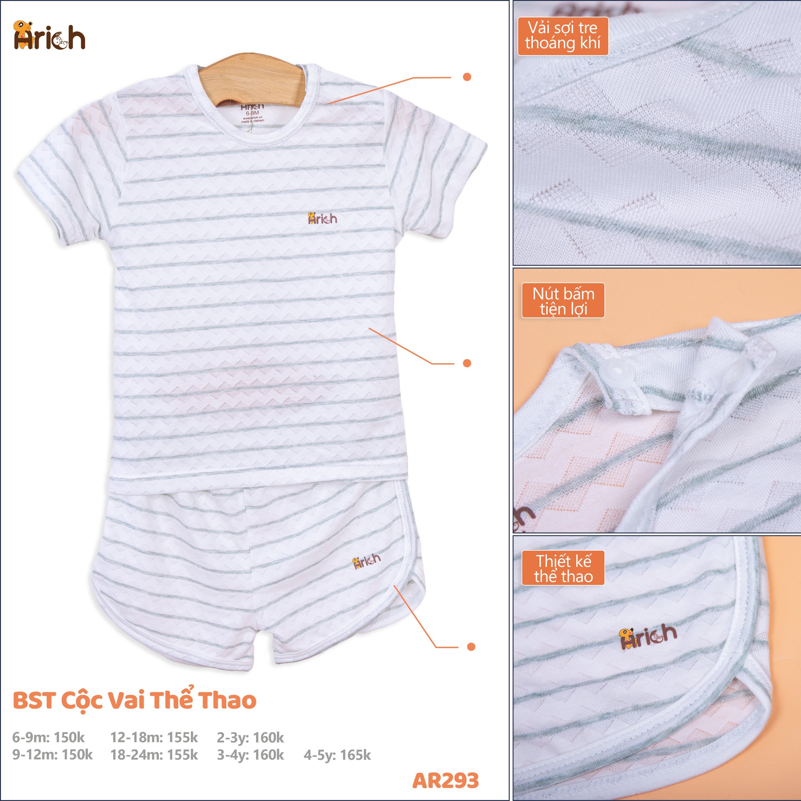 Bộ cài vai thể thao vải sợi tre Arich