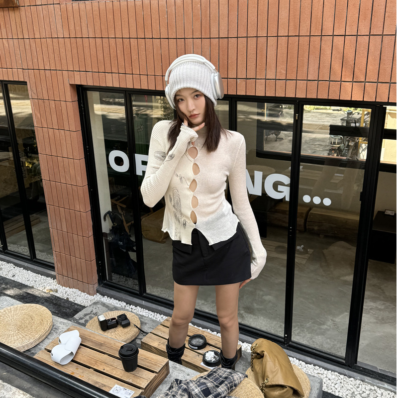 NICK Printed hollow knitted sweater top