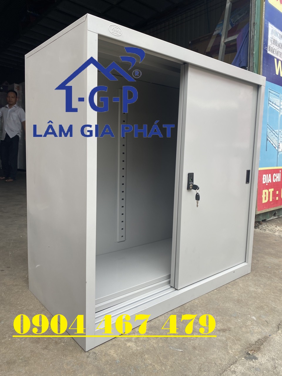 Tủ hồ sơ văn phòng sắt 2 cánh cửa lùa nhỏ mới 100%