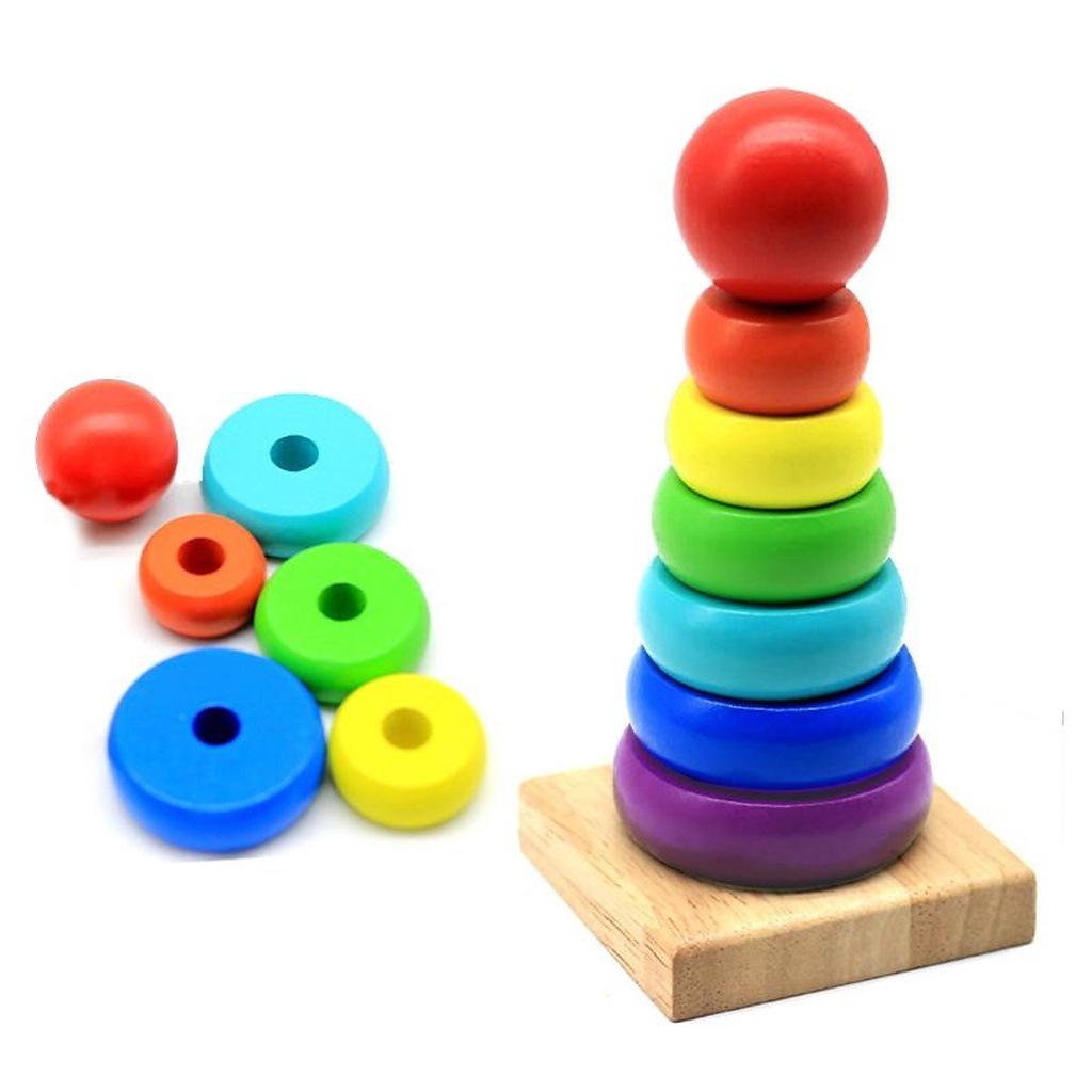 Tháp Gỗ Cầu Vồng Nhiều Màu Cho Bé