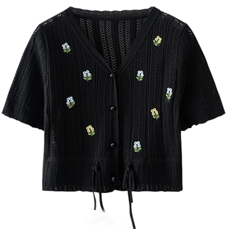 XIANG NIAN NI Women's t-shirt elasticated V-neck cotton short-sleeved shirt jacket