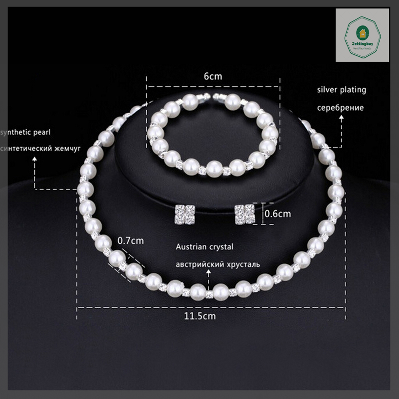 【Jettingbuy】 Hot Sale 1 set Pearl Crystal Bridesmaid Wedding Jewellery Set Necklace Bracelet Earrings