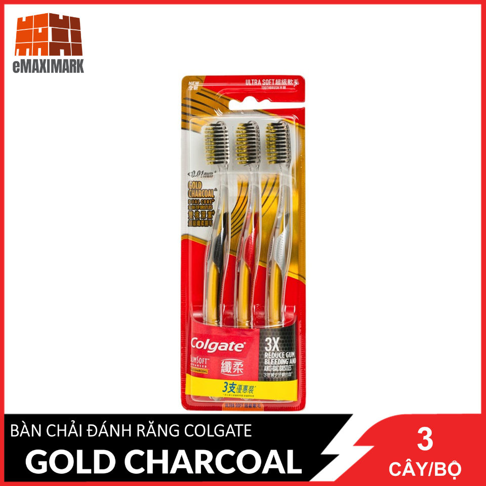 Bộ 3 Bàn Chải Đánh Răng Colgate Slim Soft Advanced Gold Charcoal