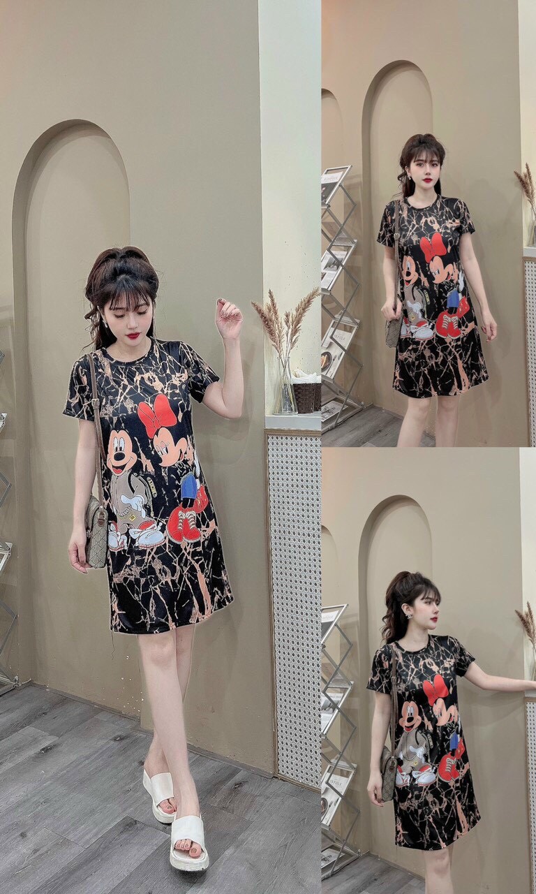 Đầm suông thun lạnh 3d hàng QC