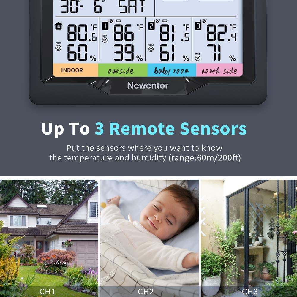 Newentor Weather Station Wireless Indoor Outdoor Digital Atomic Clock Weather Thermometer Temperature Humidity Monitor 3 Outdoor.