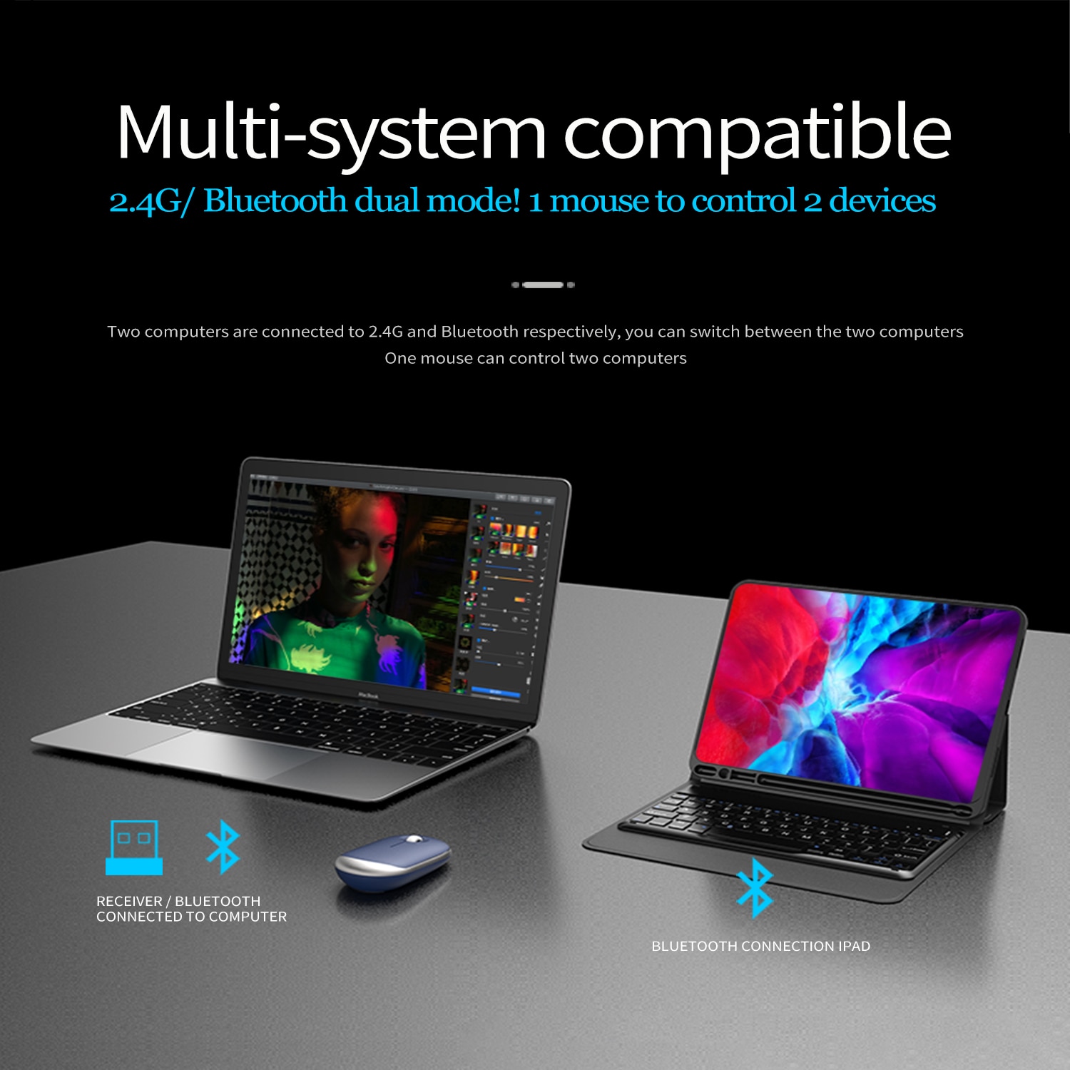 Rechargeable Wireless Computer Mouse Bluetooth Silence MINI Optical Dual Mode 3 DPI for ipad Macbook Laptop Girls Small Hand