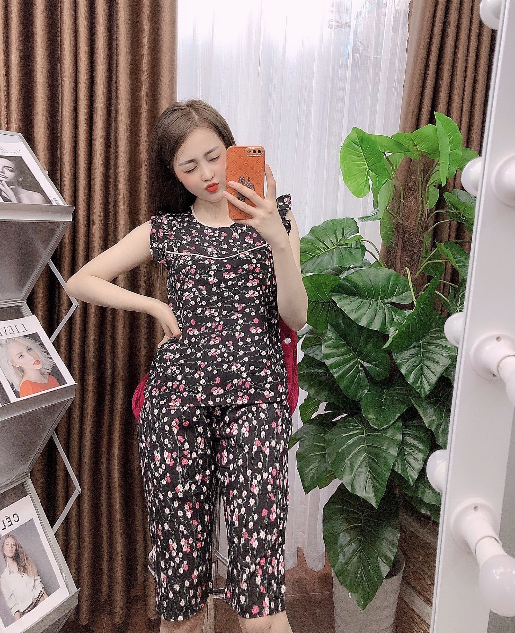 Set thời trang lụa mặc nhà hoa bồ công anh