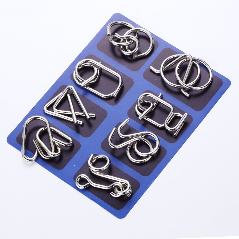 8PCS/Set IQ Metal Puzzle Brain Teaser Intelligence Solution Ring Montessori Puzzles for Children Adults Anti-Stress Fidget Toy