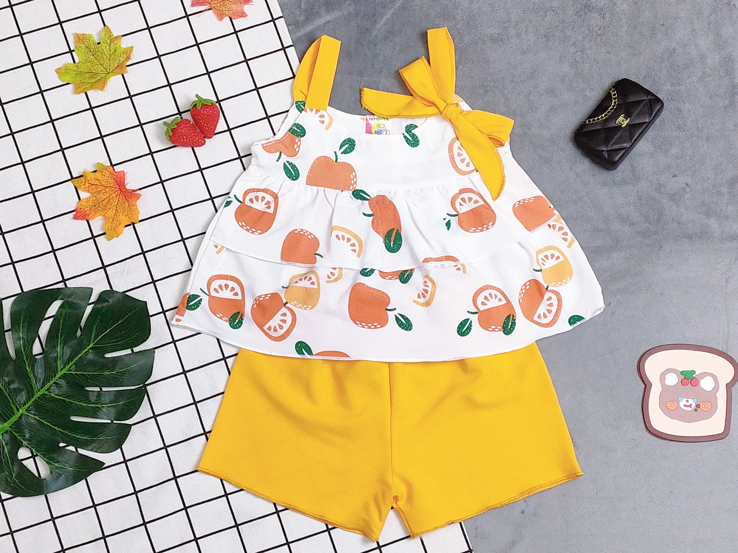 Bộ Lụa Tầng Phối Nơ Bé (6-18kg) (giao màu ngẫu nhiên)