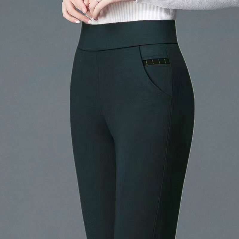 0125) Korean Style Ladies High Waist Pants Plain Spandx Pants Fits 26-34  Waistline For Women Garterized Waist