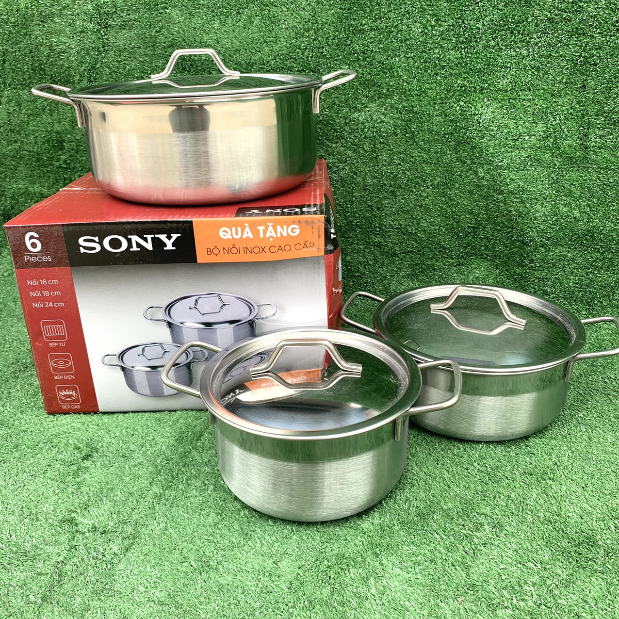 [HCM]BỘ 3 NỒI INOX 410 SHARP DÙNG ĐƯỢC CHO BẾP TỪ