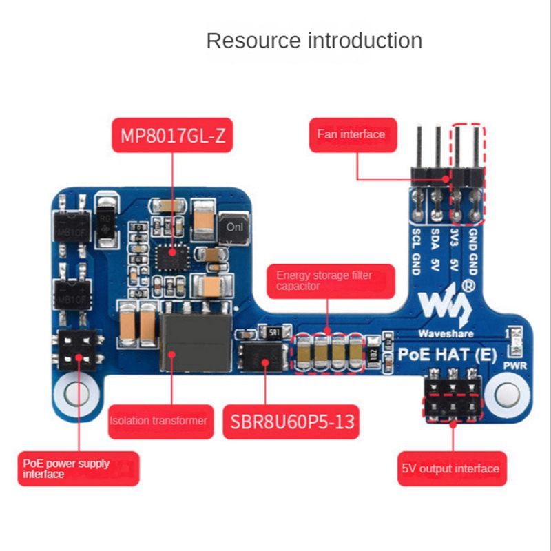 Waveshare Pi Hat Pcb Board Expansion Board PoE HAT(E) Ethernet Power over Expansion Board for Raspberry Pi 3B+/4B for IEEE 802.3Af 1PCS