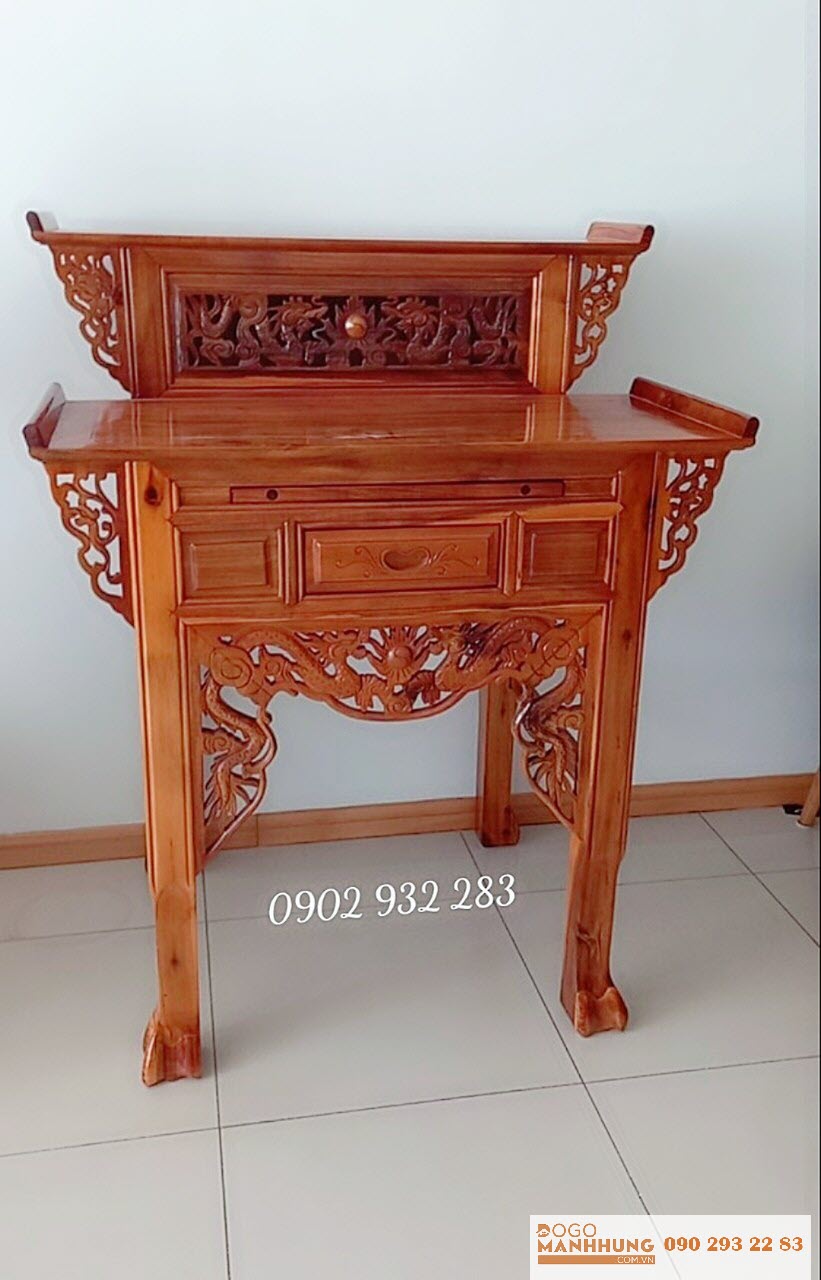 Bàn thờ gia tiên, bàn thờ phật, bàn thờ cúng tổ tiên, bàn thờ nhị cấp loại nhỏ ngang 1m07 - Đồ Gỗ Mạnh Hùng