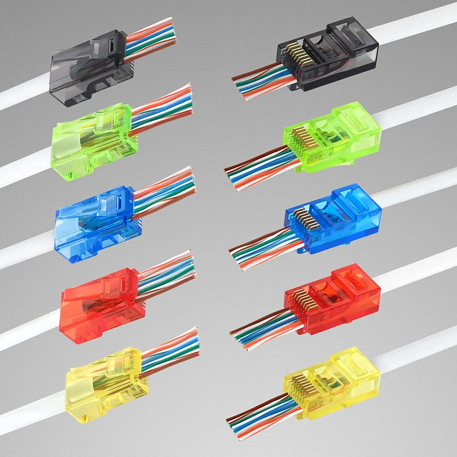 Zoerax RJ45 Cat6 Pass Through Connectors, Assorted Colors, EZ To Crimp Modular Plug For Solid Or Stranded UTP Network