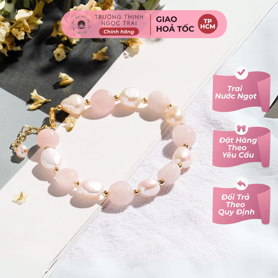 Vòng tay ngọc trai 8ly mix đá hồng dễ thương, xinh xắn - ngọc trai trường thịnh