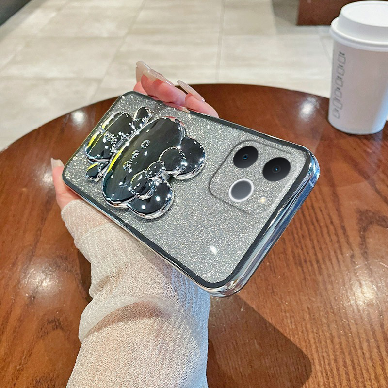 New Phone case Realme Note 70 Back cover Camera Protection Semi Transparent Soft Silicone Rabbit bracket Shockproof Exquisite Glitter Powder For Realme Note 70 case.