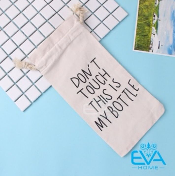 Túi Vải Canvas In Chữ Dây Rút Dùng Đựng Bình Nước 500 ml - 600 ml - 1000 ml